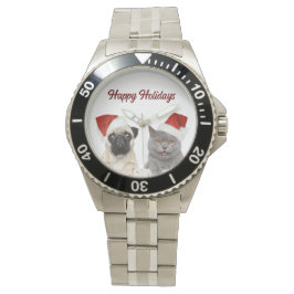 Katze und Hund frohe Weihnachten glücklichen Urlau Armbanduhr
