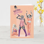 Katze und Hund Geburtstag Superstar Karte (Gelbe Blume)