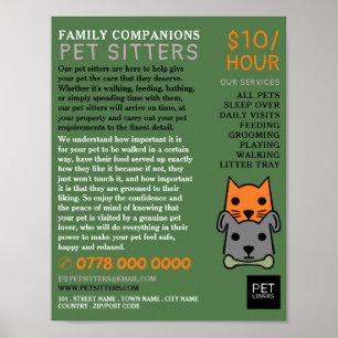Katze und Hund, Haustiere Sitting Service Werbung Poster