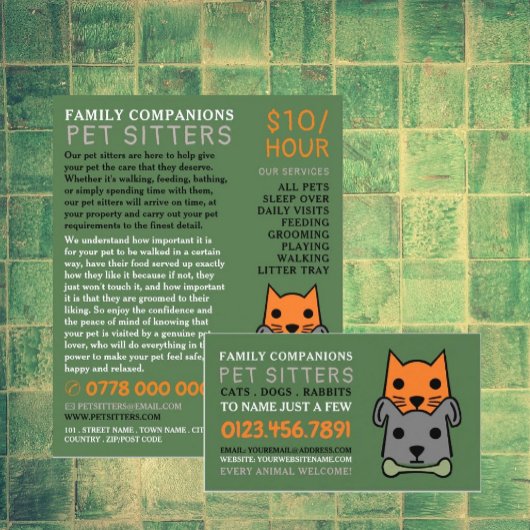 Katze und Hund, Heimtiere Sitter Visitenkarte