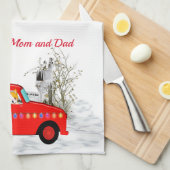 Katze und Hund holten den Weihnachtsbaum Geschirrtuch (Viertel Falte)