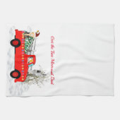 Katze und Hund holten den Weihnachtsbaum Geschirrtuch (Horizontal)