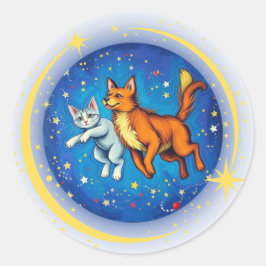 Katze und Hund im Weltraum Runder Aufkleber