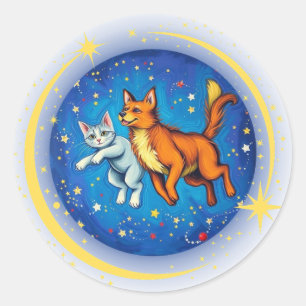 Katze und Hund im Weltraum Runder Aufkleber