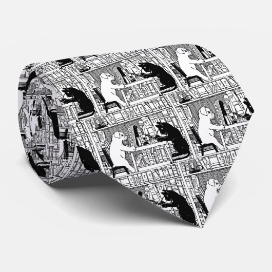 Katze und Hund in der Bibliothek Krawatte (Gerollt)