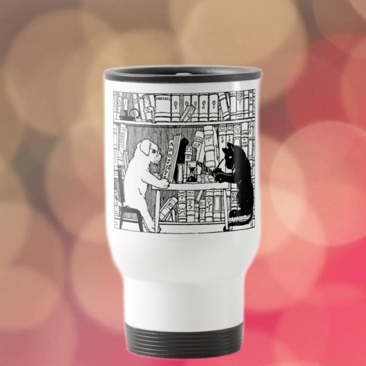 Katze und Hund in der Bibliothek Reisebecher