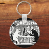 Katze und Hund in der Bibliothek Schlüsselanhänger (Vorderseite)