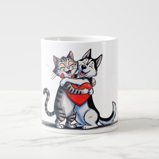 Katze und Hund in Liebe Jumbo-Tasse (Vorderseite)