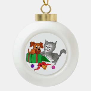 Katze und Hund Keramik Kugel-Ornament
