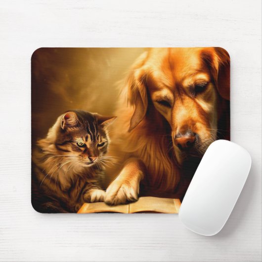 Katze und Hund lesen ein Buch Mousepad (Mit Mouse)
