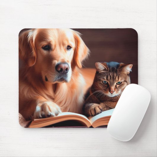 Katze und Hund lesen ein Buch Mousepad (Mit Mouse)