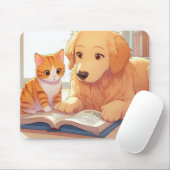 Katze und Hund lesen ein Buch Mousepad (Mit Mouse)