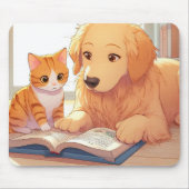 Katze und Hund lesen ein Buch Mousepad (Vorne)