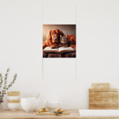 Katze und Hund lesen ein Buch Poster (Küche)