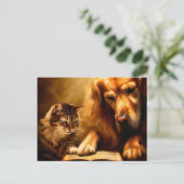 Katze und Hund lesen ein Buch Postkarte (Stehend Vorderseite)