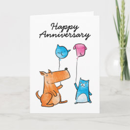 Katze und Hund mit Balloons Jubiläumskarte Karte