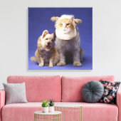Katze und Hund mit Masken Leinwanddruck (Insitu (Wohnzimmer))