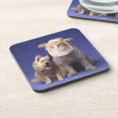 Katze und Hund mit Masken Untersetzer (Linke Seite)