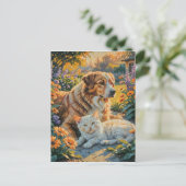Katze und Hund Postkarte (Stehend Vorderseite)