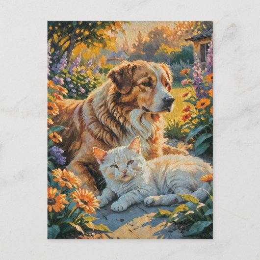 Katze und Hund Postkarte (Vorderseite)
