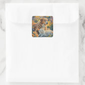 Katze und Hund Quadratischer Aufkleber (Tasche)