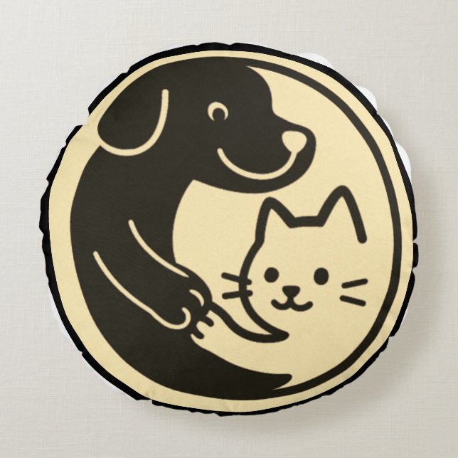 Katze und Hund Rundes Kissen (Vorderseite)