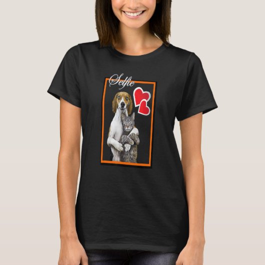 Katze und Hund Selfie Art T-Shirt (Vorderseite)