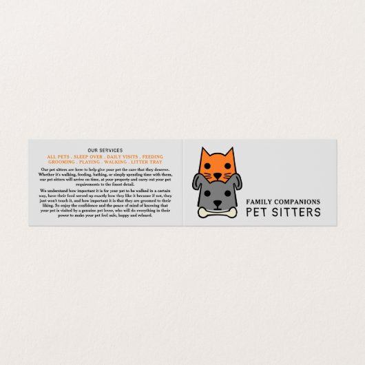 Katze und Hund, Sitzdienst für Haustiere im Detail Visitenkarten (Außenseite Aufgefaltet)