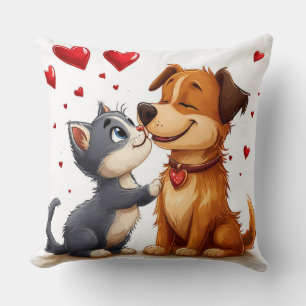 Katze und Hund verliebt Kissen