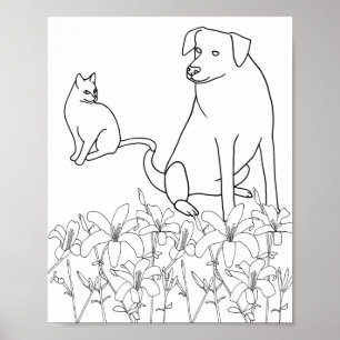 Katze und Hund von Lily-Blume, Kontur, Poster