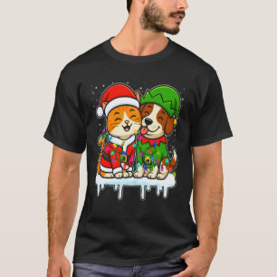 Katze und Hund Weihnachten Santa Hut Elf lustige X T-Shirt