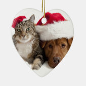 Katze und Hund wünschen frohen Weihnachten Keramik Ornament (Rechts)