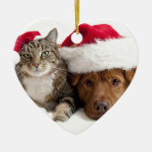 Katze und Hund wünschen frohen Weihnachten Keramik Ornament (Vorne)