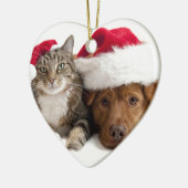 Katze und Hund wünschen frohen Weihnachten Keramik Ornament (Links)