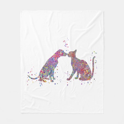 Katze und Hunde küssen Fleecedecke (Vorderseite)