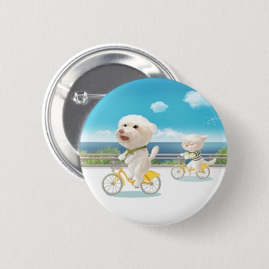 Katze und Hunde reiten Fahrrad Button (Vorne & Hinten)