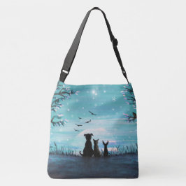 Katze und Hundwinter-Sonnenuntergang Tragetaschen Mit Langen Trägern