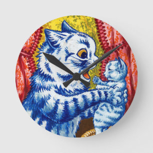 Katze und ihre Kätzchen Runde Wanduhr