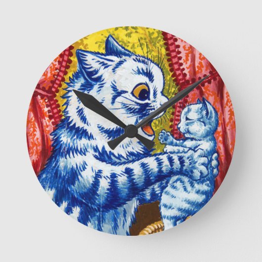 Katze und ihre Kätzchen Runde Wanduhr (Vorderseite)