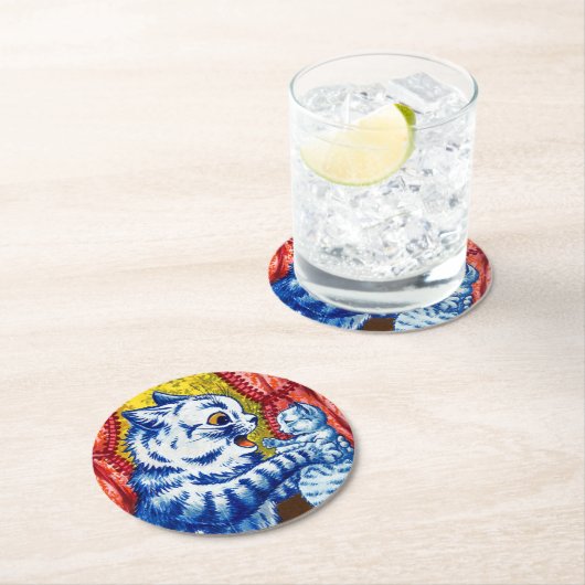 Katze und ihre Kätzchen Runder Pappuntersetzer (Vor Ort)