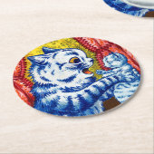 Katze und ihre Kätzchen Runder Pappuntersetzer (Angewinkelt)
