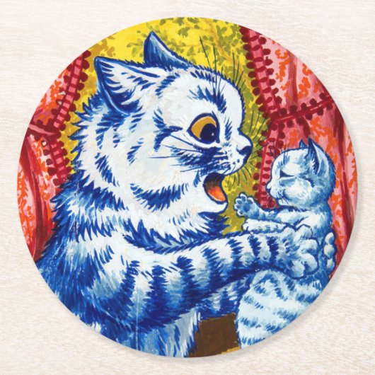 Katze und ihre Kätzchen Runder Pappuntersetzer (Vorderseite)