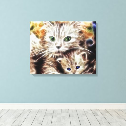 Katze und ihre Kätzchen verschnürte Leinwand (Insitu (Holzboden))