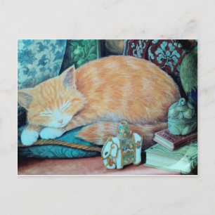 Katze und indisches Elefantendesign Postkarte