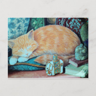 Katze und indisches Elefantendesign Postkarte