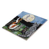 Katze und Kätzchen schauen Mond 6" Tile Trivet Fliese (Seite)
