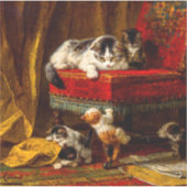 Katze und Kätzchen spielen mit Stuhl Aufkleber (Vorderseite)