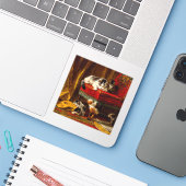 Katze und Kätzchen spielen mit Stuhl Aufkleber (Laptop mit iPhone)