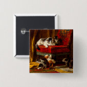 Katze und Kätzchen spielen mit Stuhl Button (Vorne & Hinten)