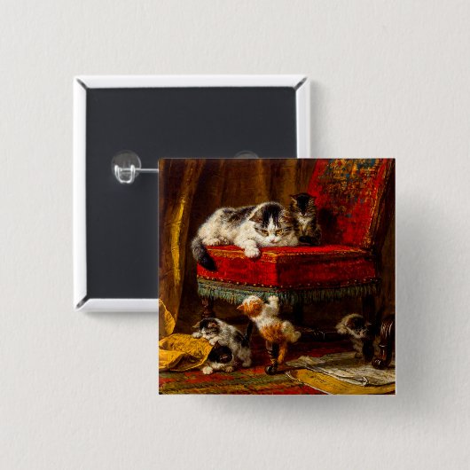 Katze und Kätzchen spielen mit Stuhl Button (Vorne & Hinten)